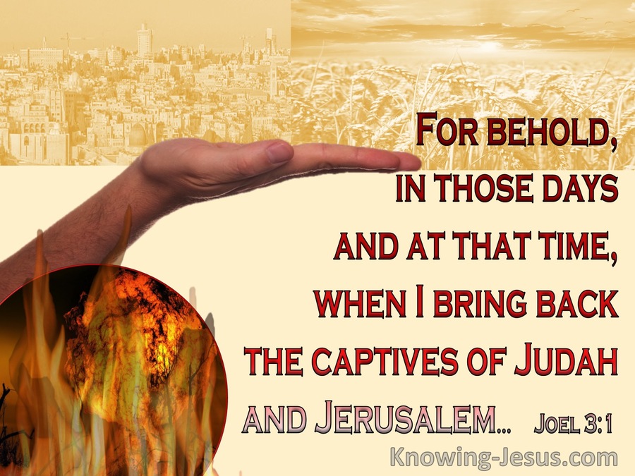 Joel 3:1 Behold In Those Days And At That Time I Will Bring Back The Captives Of Judah (red)